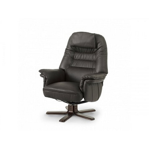 The Lotus is a dark brown leather recliner chair featuring padded armrests and backrest, supported by a dark swivel base, shown against a plain white background.