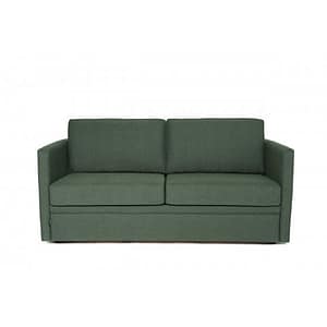 The Öland is a modern dark green fabric sofa with two seat and two back cushions, straight arms, and a minimalist design, shown against a plain white background.
