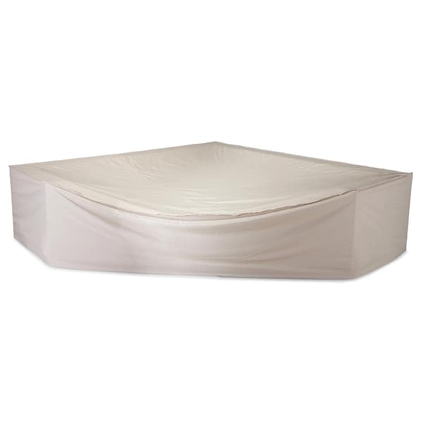 The Möbelskydd is a large, white, rectangular cover made of plastic or fabric that fits over square or rectangular structures to protect furniture or equipment from dust and damage.